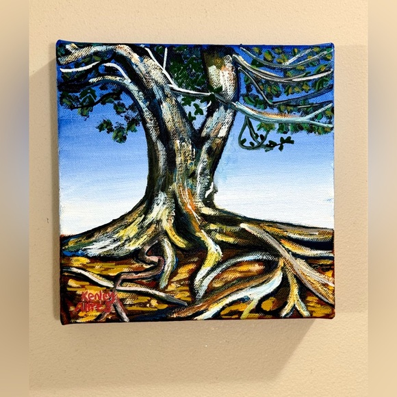 Original Art Acrylic Tree Nature Gallery Profile Canvas Painting Artwork 8”x8”